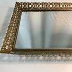 Vintage Mirror Vanity Tray Gold Filigree Metal Rectangle Hollywood Regency Mcm
