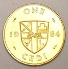 1984 Ghana Ghanaian One 1 Cedi Arms Cowrie Shell Coin Xf