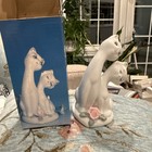 Vtg Porcelain Long Necked Pair Of White Cats Kittens W flower Nos In Box 5 5   