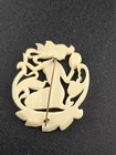 Vtg Art Deco Intricately Carved Cream Celluloid  Nude W  Mirror Lady Brooch  Pin