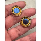 Vintage Blue Glass Gold Tone Round Cufflinks Mid-century Men   s Jewelry