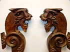 Antique Pair Architectural Wooden Standing Lions Circa 1880