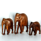 Vtg Set Of 3 Hand Carved Wood Elephants No Tusks Beautiful Wood Grain 5  Tallest