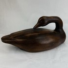 Large Preening Duck Decoy Rezin 21    L  Folk Art Goose Walnut Wooden Faux Finish