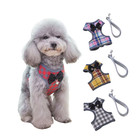 Plaid Dog Harness And Leash Set Pet Cat Vest Harness With Bowknot Mesh Padded Fo