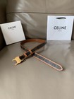 Celine Triomphe Belt In Triomphe Canvas   Tan Brown Calfskin Size 80