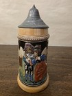 Vintage German Beer Stein W  Pewter Lid 