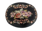 Vintage Carved Wood Foot Stool Ottoman Floral Needlepoint Seat Black Antique
