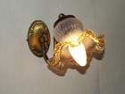Vintage French Mid Century Brass Wall Sconce Glass Frilled Shade 1950s Light
