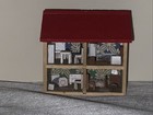 Vintage Shackman Style Wooden Miniature 4-room Dollhouse Red Roof Furnished