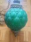 Vintage Glass Green Hanging Swag Lamp With Long Chain