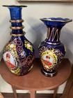 Pair Vintage Persian Cobalt Blue Hand Painted Bohemian 13    Decanter    Vase