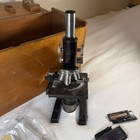 Antique Bausch   Lomb Optical Co  Microscope W  Wooden Box - Sold As Is