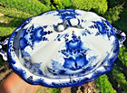 Vtg Gzhel Russian Porcelain Butter Dish Server Plate Holder Hand-painted Stamped