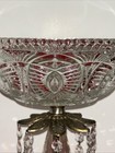 Vintage Catco Crystal Marble And Brass Compote With Hanging Prisms 9 1 2  Tall
