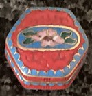 Vintage Enamel Brass Cinnabar Cloisonne Hexagon Floral Hinged Trinket pill Box