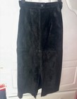Vintage Genuine Leather Suede Midi Skirt Black Size 7 8made In Argentina