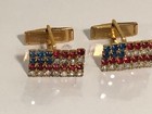 Vintage Red White Blue Us Flag Rhinestone  Cufflinks  Gold Tone