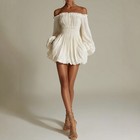 Elegant One-shoulder Pleated Fitted Long Sleeve Dress
