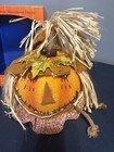Vintage Colors Of Fall Halloween Fiber Optic Scarecrow Pumpkin With Hat And Box 