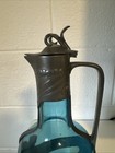 Vintage Art Nouveau Claret Jug  Decanter In Pewter And Blue Glass C 1900
