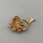 Vintage Swarovski Signed Swan Koi Fish Brooch Pin Gold Tone Black Enamel Pave