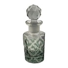 Vintage Cut Glass Perfume Bottle Green Vanity Bottle Faceted Stopper