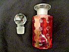 Cranberry Lead Crystal Decanter Etched 6  Stopper Polka Dot Antique Mcm Vintage