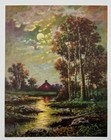 Vintage Vertical 9x7 Riverscape Pastel Art Print Home   Moonlit Cabin  River