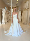 Simple Satin Wedding Dresses Square Neck Ivory White Sleeveless Bridal Gowns