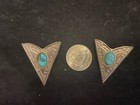 Men   s Triangle Silver Tone Collar Tips W  Blue Turquoise Cabochon Stone