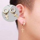 2pcs Men Women Stainless Steel Cross Drop Dangle Hoop Huggie Hinged Earrings