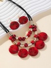 Boho Acrylic Red Bead Round Pendant Statement Jewelry Set  174