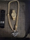 Rapper Package  2 Stylish Chains  Gold silver Watches   Silver Grill Collection 