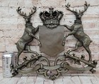 Royal Family Crest Coat Of Arms Two Stags Crown Shield Bronze Wall Plaque Decor