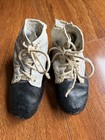 Antique Victorian Leather Black White Child Baby Infant Shoe boot Lace Up Pair