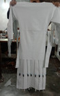 Women s Tan White Leather Beaded Fringe Maxi Dress  Native American Regalia 