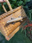 Vintage Gathering Basket Primitive Hand Woven Folk Art Rectangular Lizard Rattan