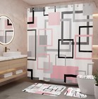 4 Pcs Modern Geometric Bathroom Set With Shower Curtain And Rugs  Grey Pink