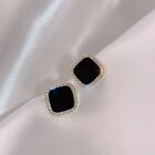 Gorgeous Women 925 Sterling Silver Earrings Black Square Crystal Elegant 1579