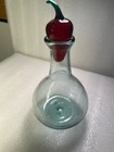 Vintage Hand Blown Glass Decanter With Glass Red Chili Pepper Stopper-  c48