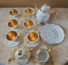 Vintage 21 Piece Tea Set Teapot Cups Saucers Plates Gold Scalloped Serving For 6