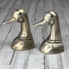 Vintage Pair Brass Duck Heads Bird Bookends 6 1 2  X 3  Mcm
