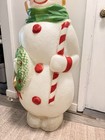Vintage 1968 Empire 48    Lighted Snowman Christmas Wreath Candy Cane Blow Mold
