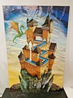 Dragon Castle Fantasy Magical Wizard Art Wall Poster Switzerland 36x24 Vtg 1995 
