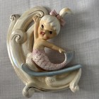 Rare Norcrest Pink Ceramic Surfer Girl Mermaid P-826 Vintage Wall Plaque Japan