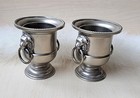      Pair Of Vintage Eales 1776 Lion s Head Metal Pot Silverplate 3  Bucket Urns