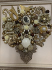 Vintage Jewelry Art Floral Collage Framed