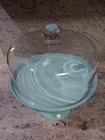 Vintage Jadeite Green Glass Cake Stand W  Glass Dome Mosser   Read Description 