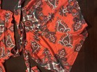 Women   s Red Paisley 2pc Set Ruffle V-neck Short Sleeve Top   Tie Waist Shorts